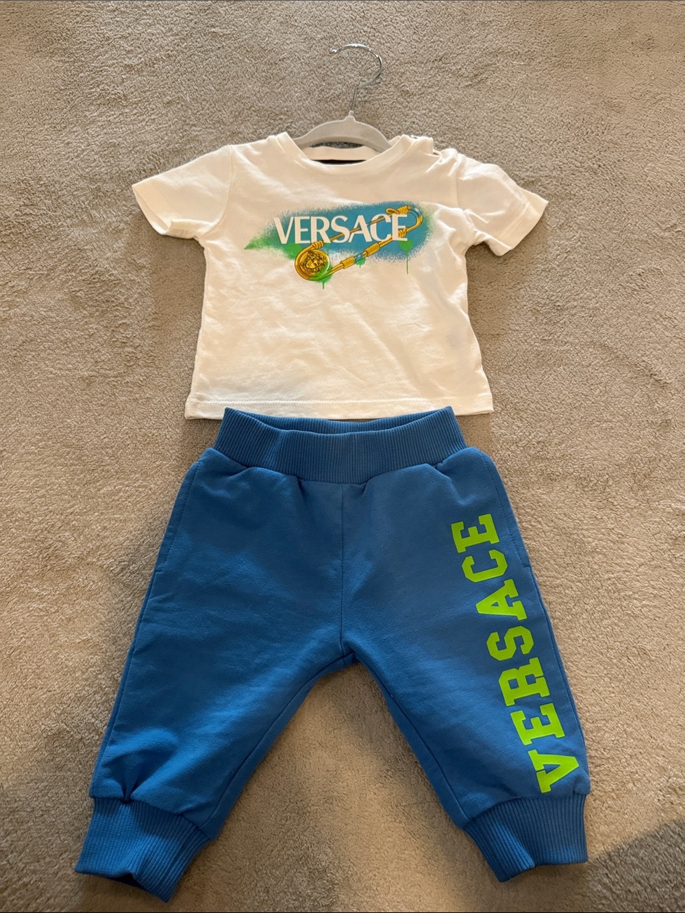 Versace Baby Blue Joggers with Lime Green Logo